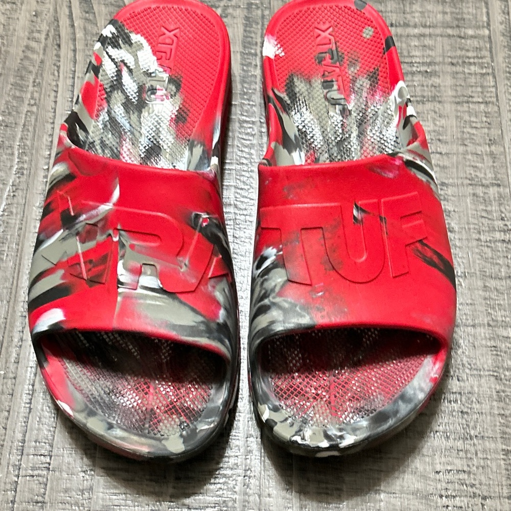 XtraTuf Red Black and Gray Apres Fish Slide Sandals Size 13